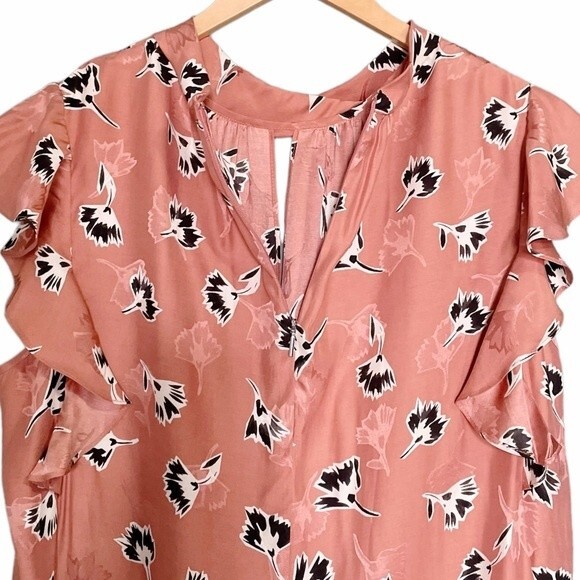 NWT Rebecca Taylor Floral Silk Blouse Blush Combo Women’s Size XL Flutter Sleeve - Picture 5 of 12